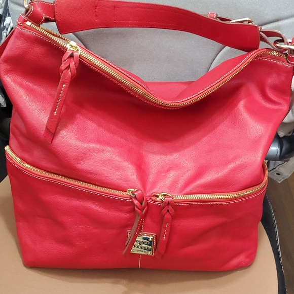 Dooney & Bourke Handbags - Dooney & Bourke Large Red Pebble Leather Hobo Dillen Pocket Sac